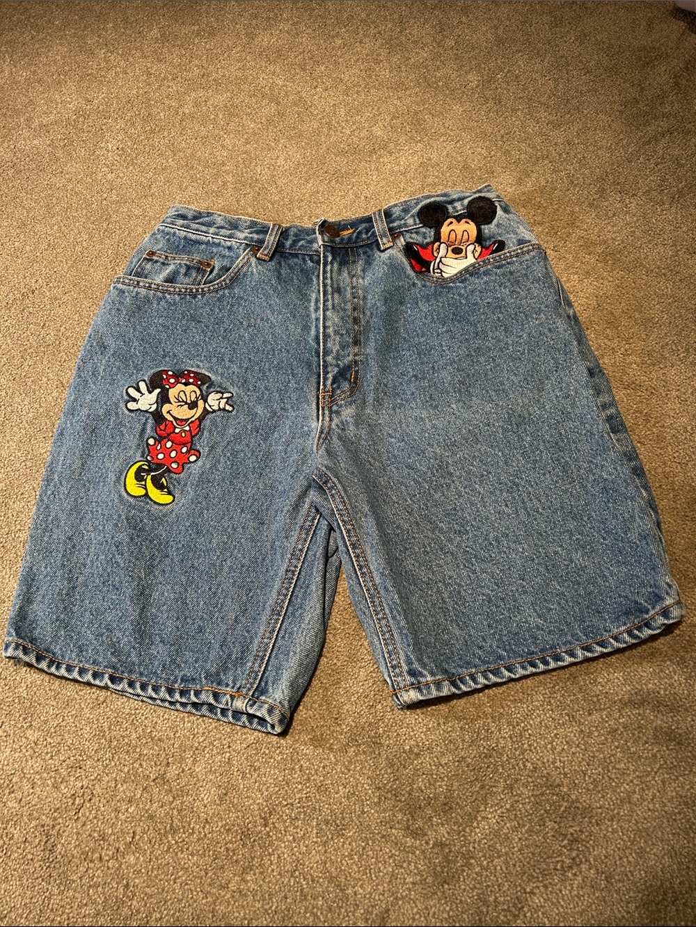 Blue Denim Jean Shorts with Minnie & Mickey Patches